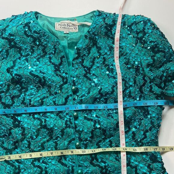 VTG Nah Nah Collection Lace Emerald Sequins Women Blazer Sz 12 Made In USA - Picture 4 of 16
